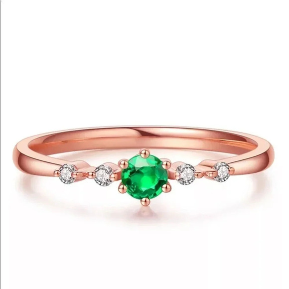 NEW! 18K Rose Gold Plated Emerald & Diamond Cluster Engagement Ring - Picture 6 of 6